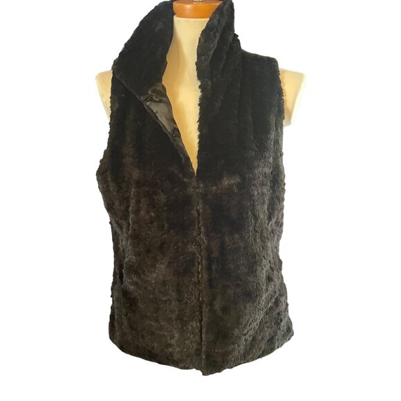 Apt. 9 Black Faux Fur Zip up Vest Medium warm fall winter sleeveless jacket Y2K - Picture 1 of 8
